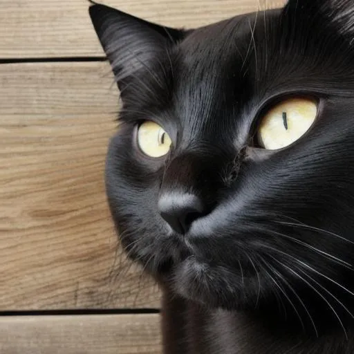 Prompt: Black cat, real, wildlife, wooden wall in background