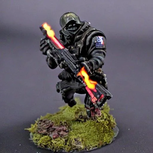 Prompt: death soldier with flame thrower