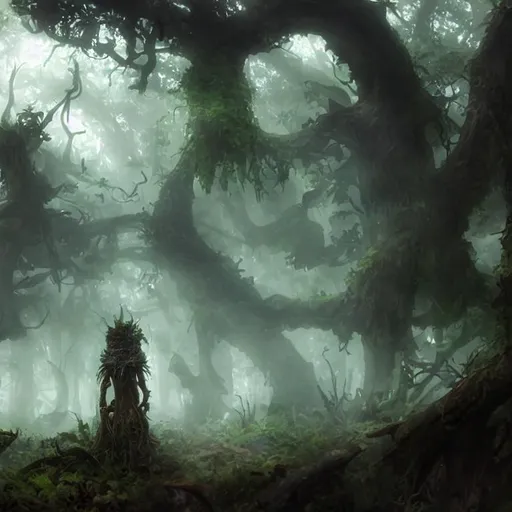 Prompt: spore druid, stentry, armor, knight, forest elemental, wooden, rotting, decay, heavily forested, mushroom, fungi, overgrown trees, fungus, moss, sleeping, dead, beautiful lighting, beautiful landscape beautifully designed character, award winning collaborative painting by geg ruthowski, alphonse murac, craig mullins, ruan jia, wlop, yoji shinkawa, collaborative artwork, exquisitely high quality and detailed, overwhelmingly favorited by critics, game wallpaper