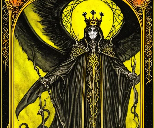 Prompt: demonic king in yellow 
 tarot card
