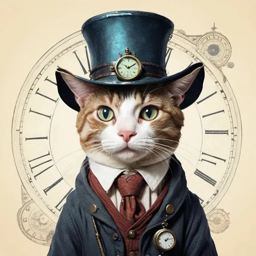 Prompt: cat time traveller, illustration