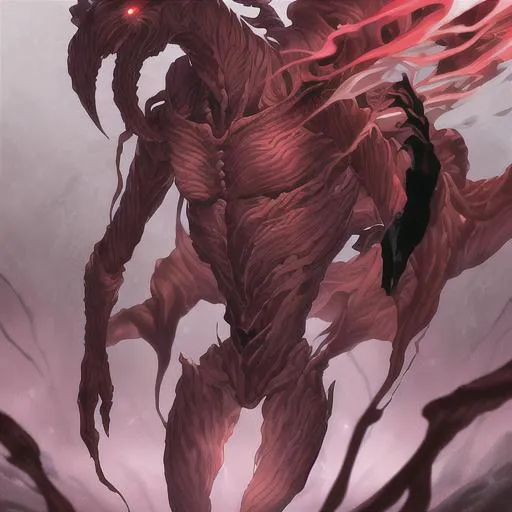 Prompt: A humanoids monster made of flesh and bone with red eyes, full body, absolutely astonishing, razor-sharp focus, (masterpiece), volumetric lighting, light beams, bokeh, UHD, 16k, HDR, ((((best quality)))) beautiful detailed bright eyes glowing with infinite energy, 