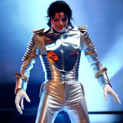 Prompt: Michael Jackson performing in a silver suit at the world music awards