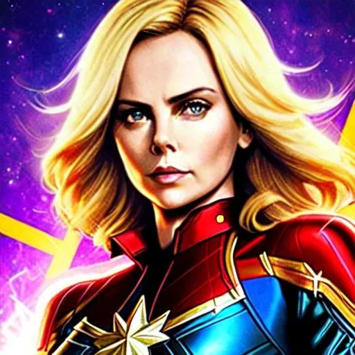 Prompt: Charlize Theron as captain marvel