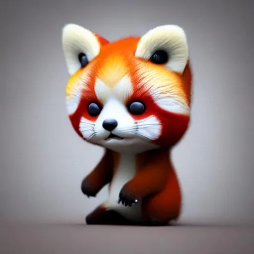 Prompt: tiny cute red panda toy, standing character, soft smooth lighting, soft pastel colors, skottie young, 3d blender render, polycount, modular constructivism, pop surrealism, physically based rendering, square image