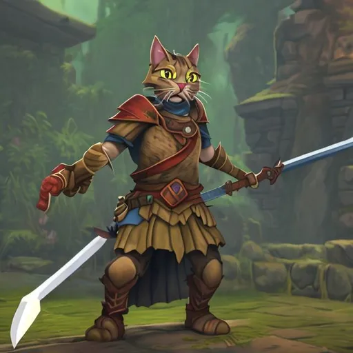 Prompt: Warrior cat with a sword pointing upwards