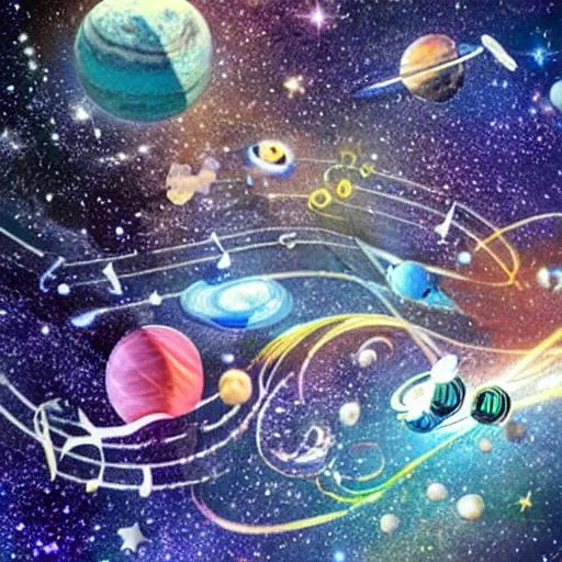 Prompt: Space galaxiei planets musical notes