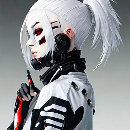 Prompt: crab oni white hair techwear  undercut women


