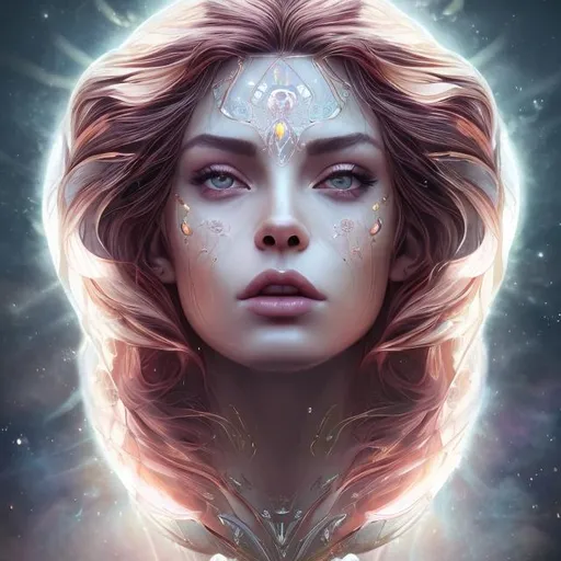 Prompt: Ilustration, beautiful, strong, warrior woman, front  portrait, full face, looking front,  radiant perfectly clear eyes, , sacred halo, Loving Anima, vogue cover photography, perfect face, beautiful neck, perfect bust, clean lines, HDR, photorealistic, 8k, radiant bright, hyper realistic, Volumetric light, aura, —ar 9:16 —quality 2
