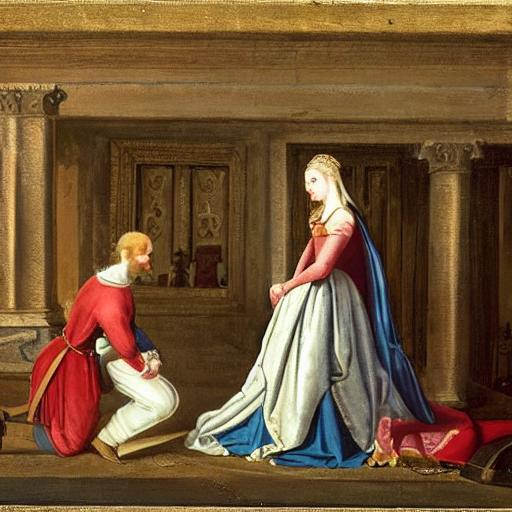 A Princess Giving A Knighting A Man Kneeling At A Th 