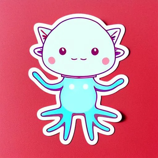 Prompt: Die-cut sticker, Cute adorable kawaii axolotl sticker, white background