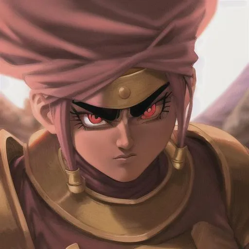 Prompt: Khalsa Warrior with red eyes, close up, anime, dragon ball z, hyperrealism, 