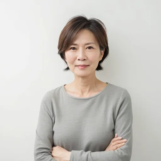 Prompt: a interior designer, female,  taiwan face, 50 years old,  background is white wall