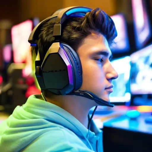 Prompt: A gamer profile with headset 