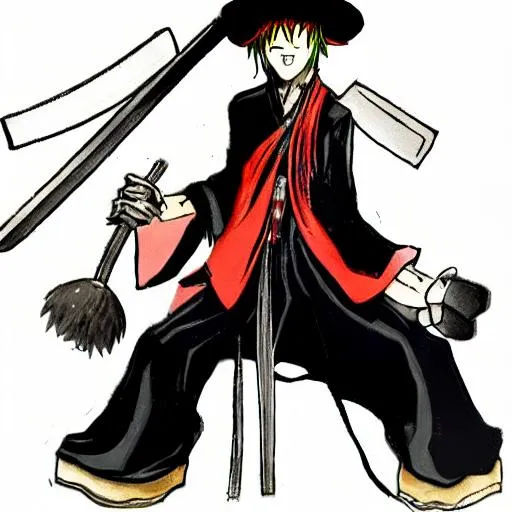 Prompt: hat and clogs from bleach with ichigo's katana killing hollows