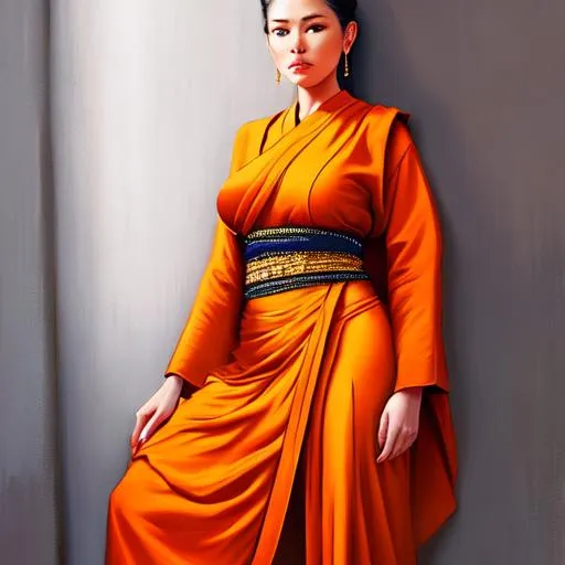 Prompt: oil painting, hd quality, UHD, hd , 8k, hyper realism, panned out view resolution, female monk, full length