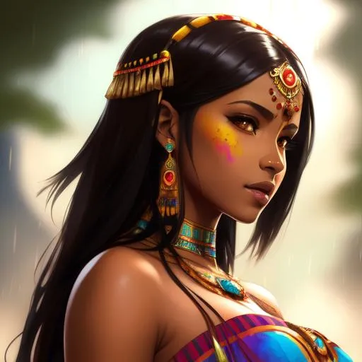 Beautiful woman inca princess, brown skin, open dres...