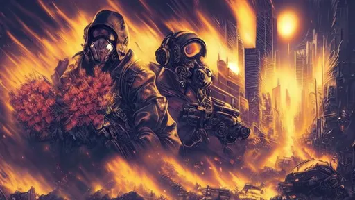 Prompt: Cyberpunk mechs, Riots in the streets, corporate corruption, cities burning, and a single flower in the chaos, tear gas, gas masks, pills, cash money