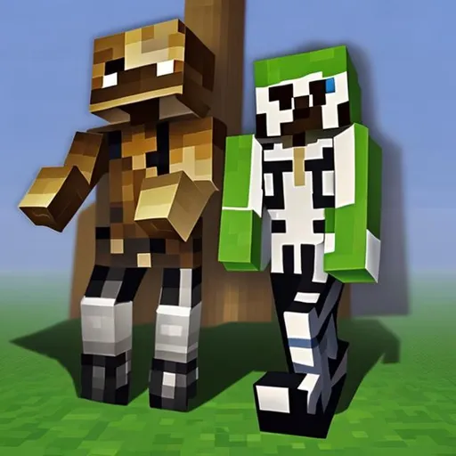 Prompt: Creeper + Skeleton in Minecraft