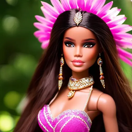 Prompt: Highest quality picture of a very detailed native American  
Barbie princess