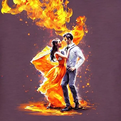 Prompt: couple dancing in the fire 