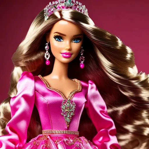 Prompt: High detailed Barbie with long hair wearing high detailed pink Dolce&Gabbana outfit 