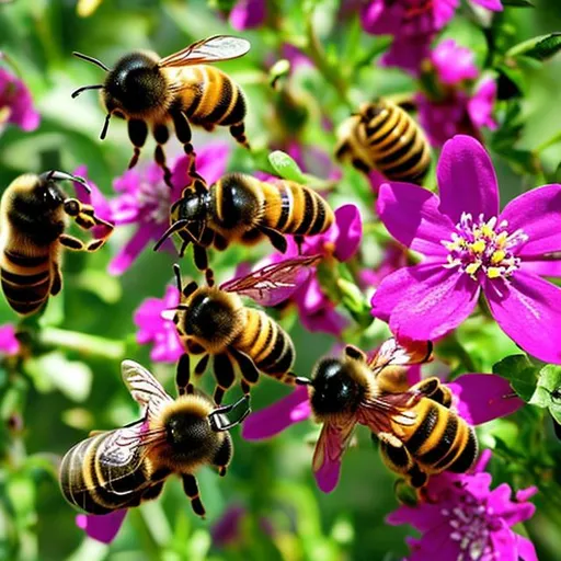 Prompt: Bees work hard. They look for nectar.
Flowers make sweet juice. Bees love it.
