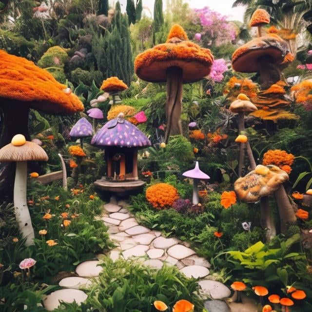 Mystical Garden With Orange Flowers
