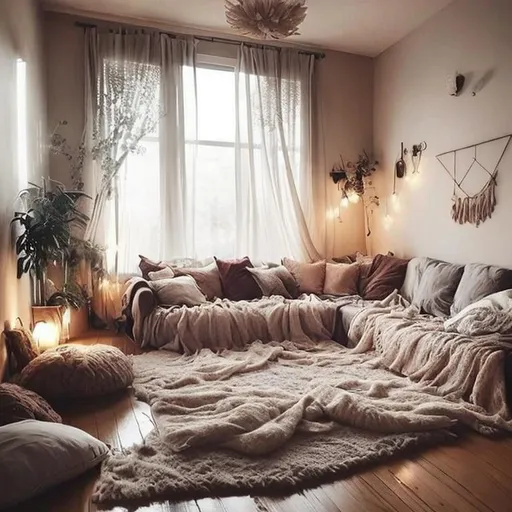 Prompt: Imagine a room that feels really calm and comfy, like a warm hug. The colors are soft and gentle, like the shades of nature that make you smile and feel peaceful.

See a big, cozy sofa made of strong wood, covered in soft fabric that's really nice to touch. There's a carpet on the floor, and a cool table right in the middle of the sofas. On the table, there's a small dish for ashes and a picture that makes you feel cozy and happy.

Look up, and there's a pretty ceiling with lights that make the room shine softly. There's even a fan up there that makes the air feel cool and breezy.

Behind the sofa, there's a big window that lets sunlight in during the day. On the other wall, there's a big TV. Right below it, there's a special shelf filled with books.

In the corners of the room, there's a lamp that gives a gentle light, and even a pretend tree that adds a bit of nature.

When you walk into this room, you should feel like you're in a really comfy spot. It's a cozy place where you can just relax and enjoy yourself.