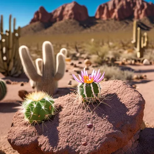 Prompt: cactus flower between desert stones