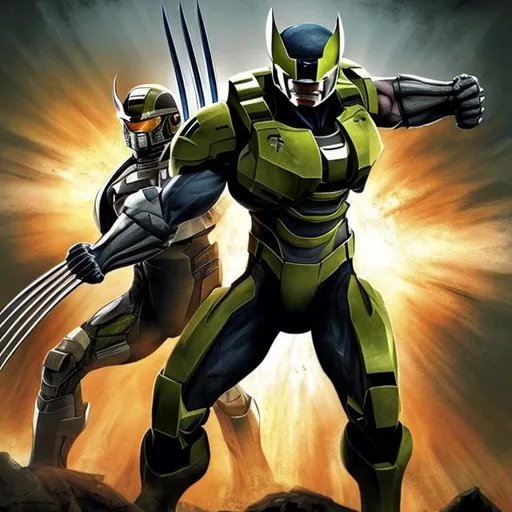 Prompt: Wolverine from the X-men with
Master Chief from Halo