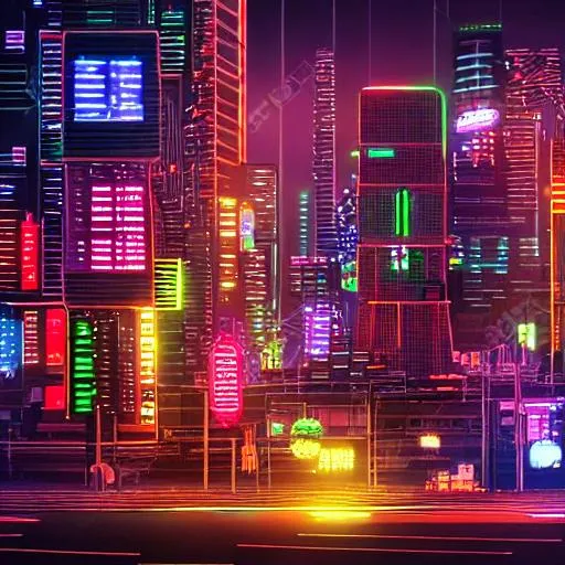 Prompt: Highly detailed realistic cyberpunk city at night with colourful lights
