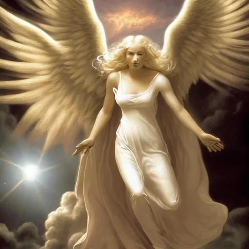 Prompt: Beautiful blonde angel being sent to hell