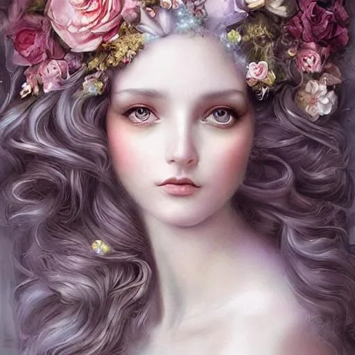 Prompt: Breathtaking baroque long haired beauty, painted by artgerm, nicoletta ceccoli, daniel merriam, fantasy art, renaissance gown, hyper realistic flower bouquet painting, sparkles, Beautiful goddess, Haute Couture, princess dress, beautiful symmetrical face, pre-raphaelite, soft shadows, stunning, dreamy, elegant, ornate, style of michael parks, tom bagshaw, roberto ferri and Marco mazzoni, hyper-realistic, matte painting , enhanced, photo render, 8k, art by artgerm, wlop, loish, ilya kuvshinov, 8 k hyperrealistic, crackles, hyperdetailed, beautiful lighting, detailed background, depth of field, symmetrical face, frostbite 3 engine, cryengine, bubbles, dragonflies, garden of roses and peonies background, ultra detailed, soft lighting