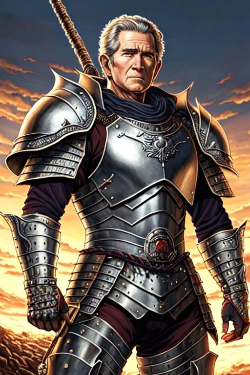 Prompt: (((Kentaro Miura))), sticker of ultra detailed portrait of George W Bush in Nakagami Armour, full body, high quality cell shaded illustration in post apocalyptic style by Kentaro Miura, ((full body)), dynamic pose, perfect anatomy, centered, freedom, soul, Black short hair, approach to perfection, cell shading, 8k , cinematic dramatic atmosphere, watercolor painting, global illumination, detailed and intricate environment, artstation, concept art, fluid and sharp focus, volumetric lighting, cinematic lighting, Art by Kentaro Miura,
