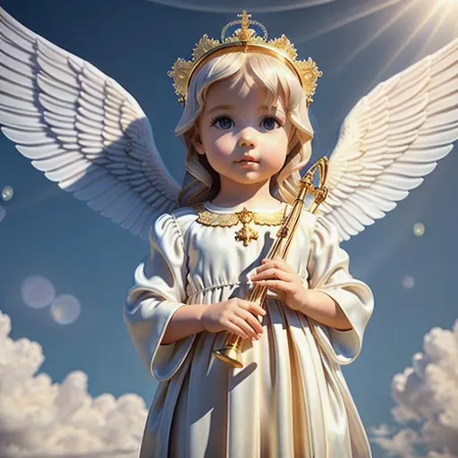 Prompt: {center shot} 3D, HD, Holy, Dreamy, Serene, Cute!!!!({Biblical Angel}Toddler!!! as Flutist) {facing camera} dressed in {Silk Angel outfit}, Expansive Cloudy Heavenly background, ultra-detailed, backlit, shadows, ultra-sharp focus, detail, ominous, symmetrical, golden ratio, intricate, cinematic character render, unreal engine 5, 64K --s98500