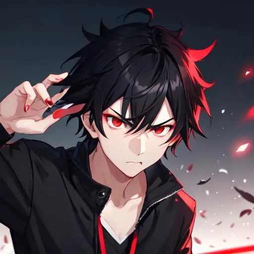 Prompt: Damien (male, short black hair, red eyes) in the park at night, casual outfit, midnight, angry, stern look on his face