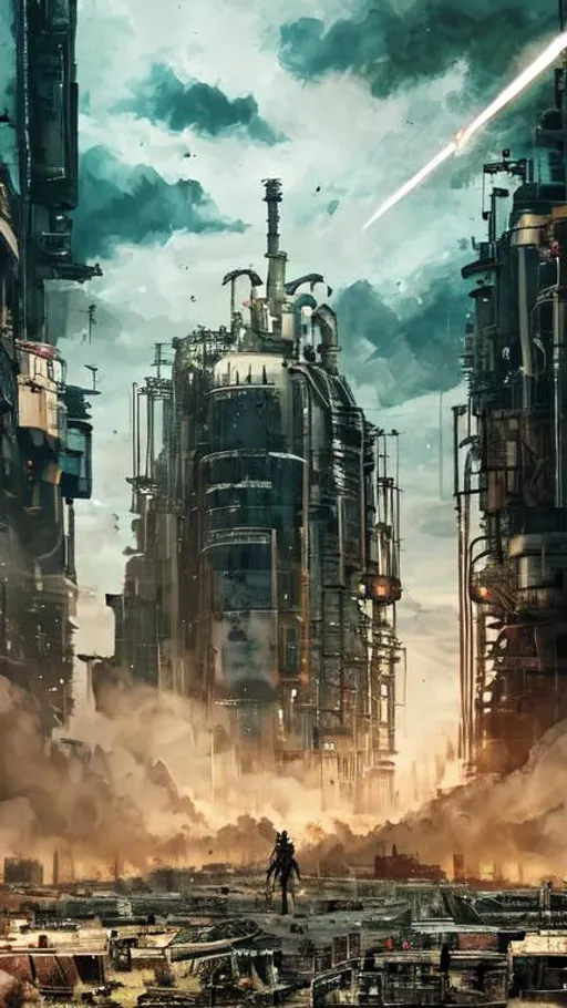 Prompt: Nuclear wasteland, human clone factory, fighting for survival, time is running out, hyper detailed, photorealistic, spaceship, cyberpunk, mech, firing missiles