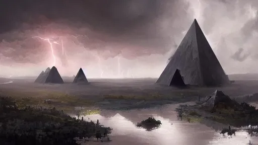 Prompt: fantasy concept art by greg rutkowski of a large primitive pyramidal temple, darth vader's castle, hooded figure in the  foreground looks out over a swampy landscape,  ominous sky, dense lightning, fog, exegol, rock outcroppings,  gestural oil painting style, backlit, cinematographic morning light, artstation hq, 