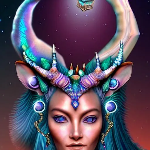 Bejewelled Felinoid Goddess, indigo aqua peach smoke... | OpenArt