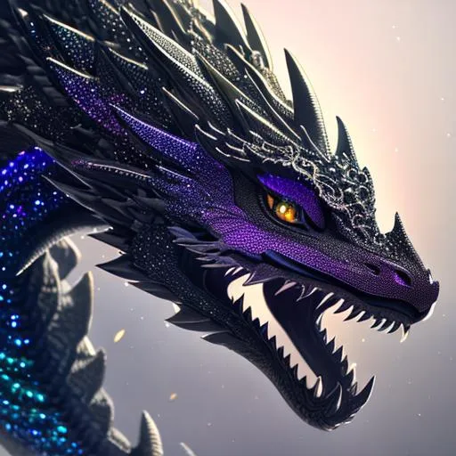 Black sparkly dragon, pastel colors, reflective, per...