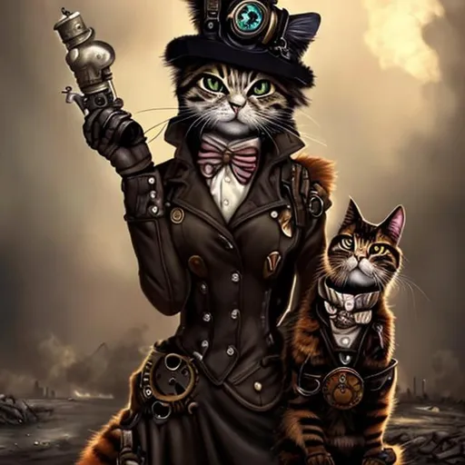 Prompt: apocalyptic steam punk cats