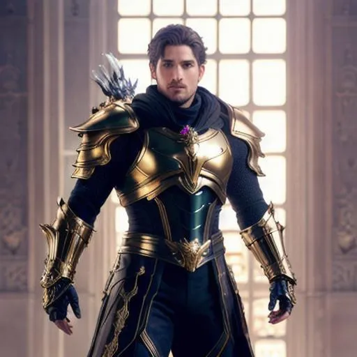 Prompt: full body, hyper detailed armor, gorgeous man, god, perfect face, perfect, 8k eyes, intricate details, insanely detailed, masterpiece, cinematic lighting, 8k, complementary colors, golden ratio, octane render, volumetric lighting, unreal 5, artwork, concept art, cover, top model, light on hair, full body, like a final fantasy character