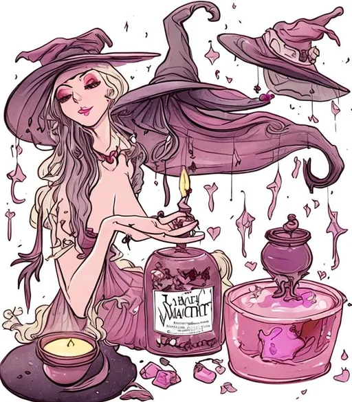 Prompt: A beautiful witch making a love potion