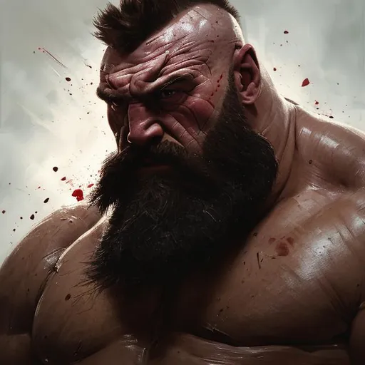Prompt: Zangief, broken nose, portrait, perfect composition, hyperrealistic, super detailed, 8k, high quality, sharp focus, studio photo, intricate details, highly detailed, by greg rutkowski