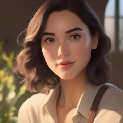 Prompt: ghibli movie character based off of gal gadot, consistent lighting and mood throughout