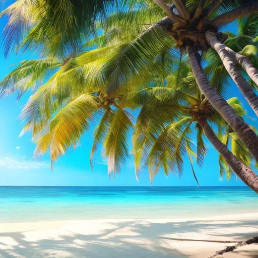 Prompt: Beautiful beach scene with coconut trees