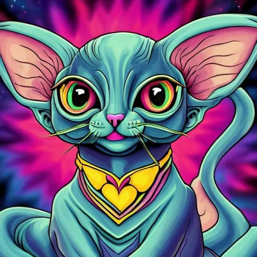 Prompt: Sphinx cat in the style of Lisa frank