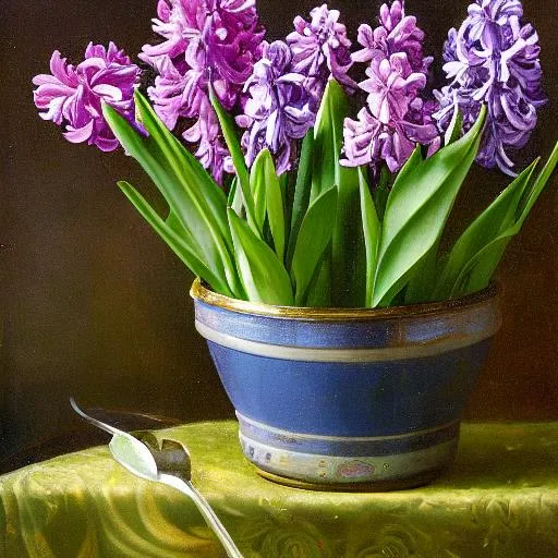 Prompt: Hyacinth - hyacinthus in a cracked pot