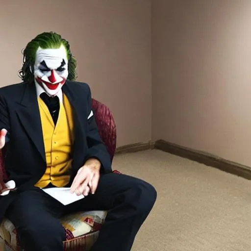 Prompt: Joker sitting 
in interview
